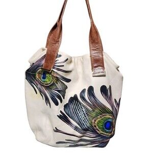 Elliott Lucca Handpainted Intreccio Peacock Leather Tote Bag